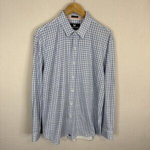 Buttercloth Icy Cotton Blue Check Button Down Shirt Mens L Regular Fit